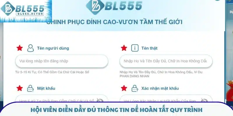 Hội viên điền đầy đủ thông tin để hoàn tất quy trình